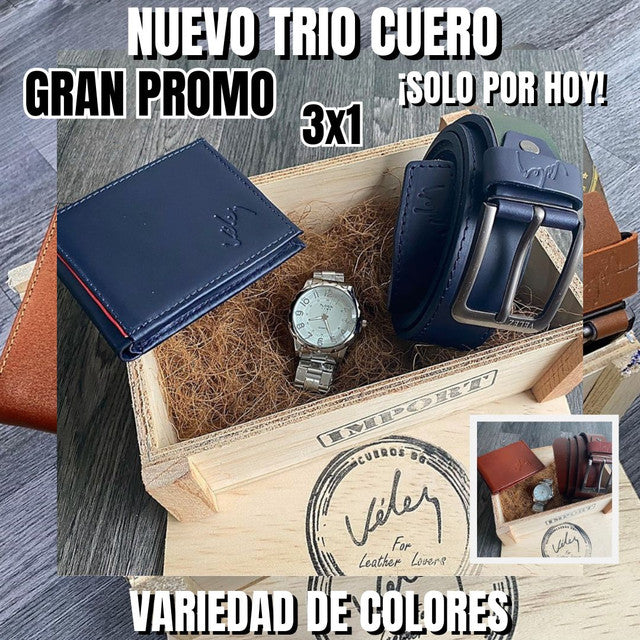 🤩Nuevo combo 100% cuero: billetera, reloj y correa + envío gratis