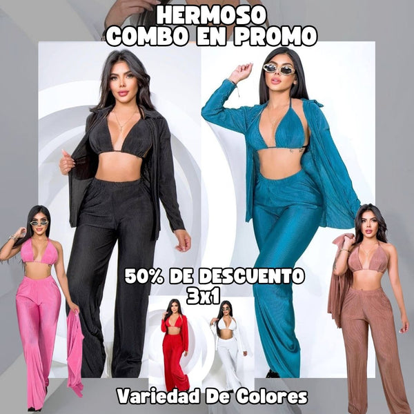 ✨SUPER SET 3 PRENDAS: PANTALÓN+CHAQUETA+TOP CON ENVÍO GRATIS