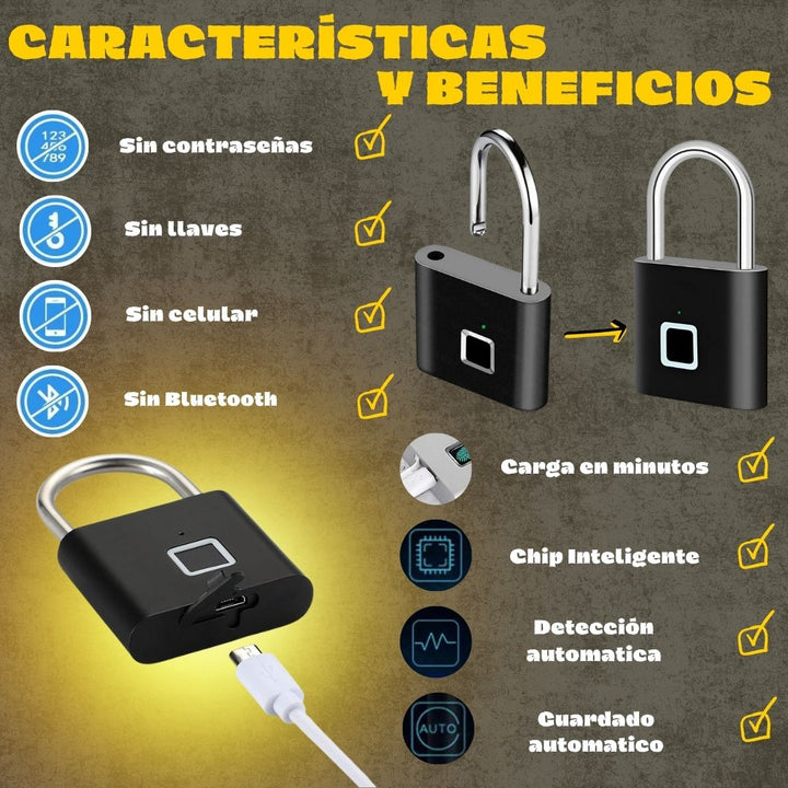 🔐 Mayor seguridad: Solo tú (o las personas autorizadas) pueden desbloquearlo, CANDADO HUELLA DACTILAR + envío gratis