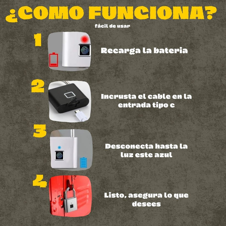 🔐 Mayor seguridad: Solo tú (o las personas autorizadas) pueden desbloquearlo, CANDADO HUELLA DACTILAR + envío gratis